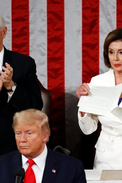 House Speaker Nancy Pelosi of Calif., tears her copy of President Donald Trump's s State of the Union address