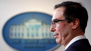 In this April 2, 2020, file photo, Treasury Secretary Steven Mnuchin speaks about the coronavirus in the James Brady Press Briefing Room of the White House in Washington.