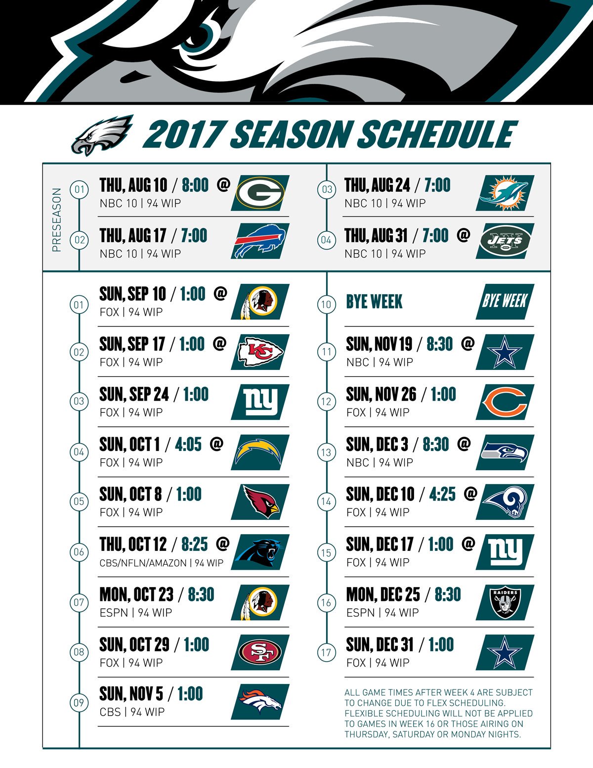 Philadelphia Eagles Printable Schedule 2023 24