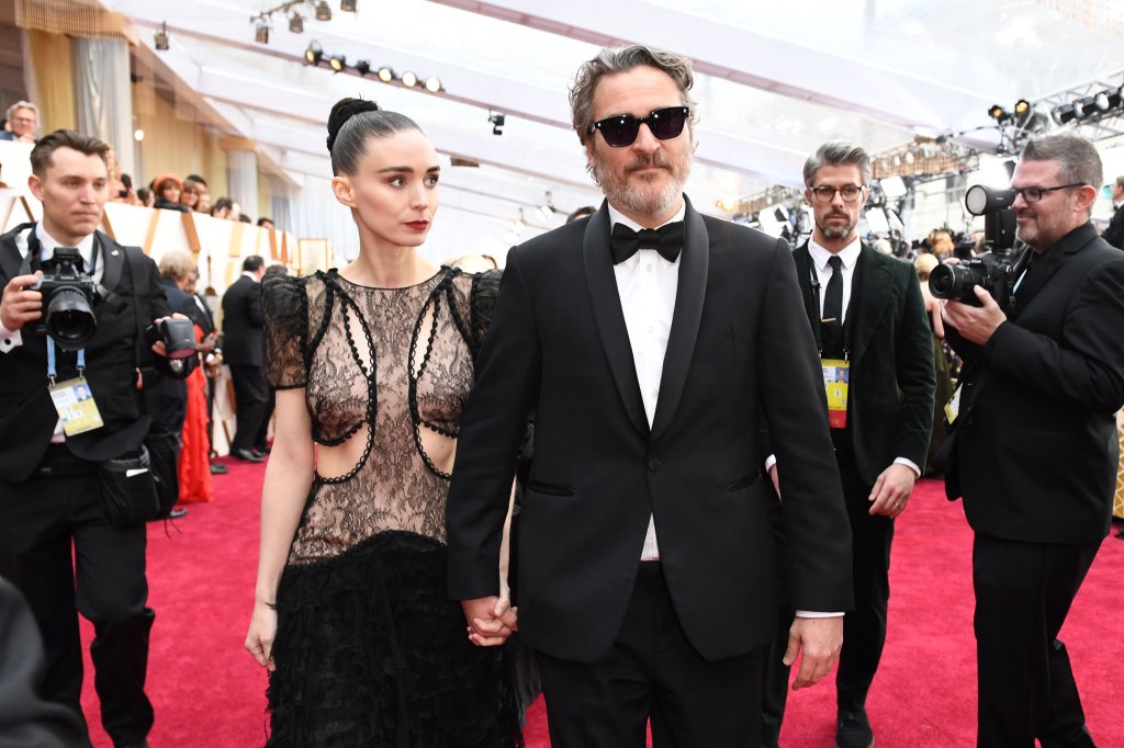 Joaquin Phoenix and Rooney Mara arrive for the 92nd Oscars at the Dolby Theatre in Hollywood, California, on Feb. 9, 2020.