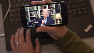 Former Vice President Joe Biden speaks during a virtual press briefing