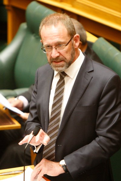 New Zealand Justice Minister Andrew Little speaks to lawmakers in Wellington, New Zealand Wednesday, March 18, 2020. Lawmakers voted in favor of a landmark bill that treats abortion as a health issue rather than a crime.
