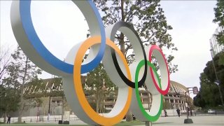 Olympic Rings outside a venue in Tokyo, Japan