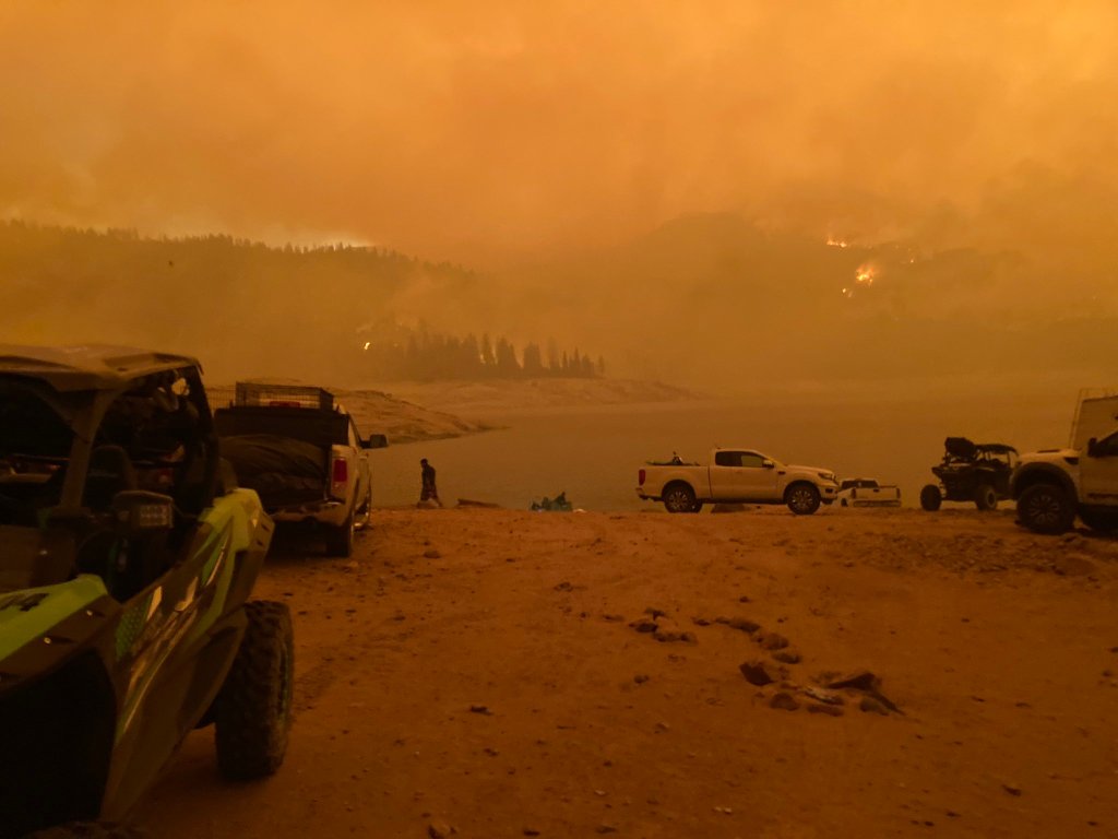 The wildfire is seen approaching the Mammoth Pool Campground on Sept. 5, 2020.
