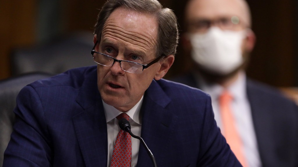U.S. Sen. Pat Toomey (R-PA) speaks during a confirmation hearing before Senate Committee on Banking, Housing, and Urban Affairs May 5, 2020 at Dirksen Senate Office Building on Capitol Hill in Washington, DC. 