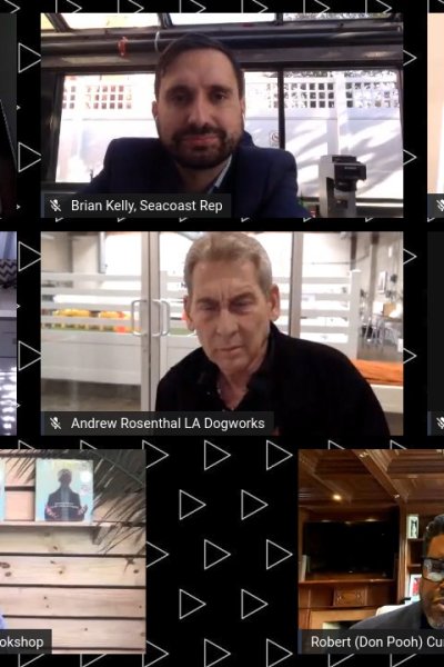 Screen capture of live stream with seven people