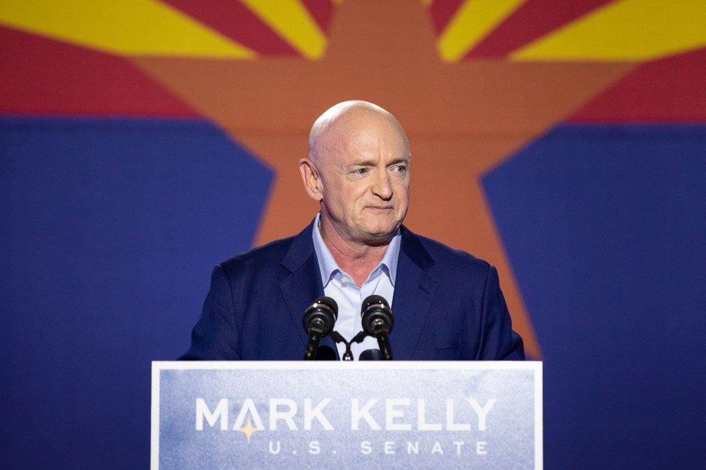 Democratic U.S. Senate candidate Mark Kelly speaks to supporters during the Election Night event at Hotel Congress on November 3, 2020 in Tucson, Arizona.