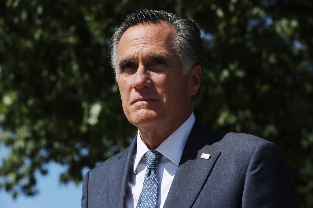 Sen. Mitt Romney (R-UT) leaves a meeting of GOP senators at the National Republican Senatorial Committee offices September 22, 2020 in Washington, DC.