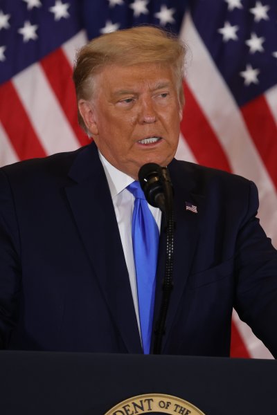President Donald Trump speaks on election night in the East Room of the White House in the early morning hours of November 04, 2020 in Washington, DC.