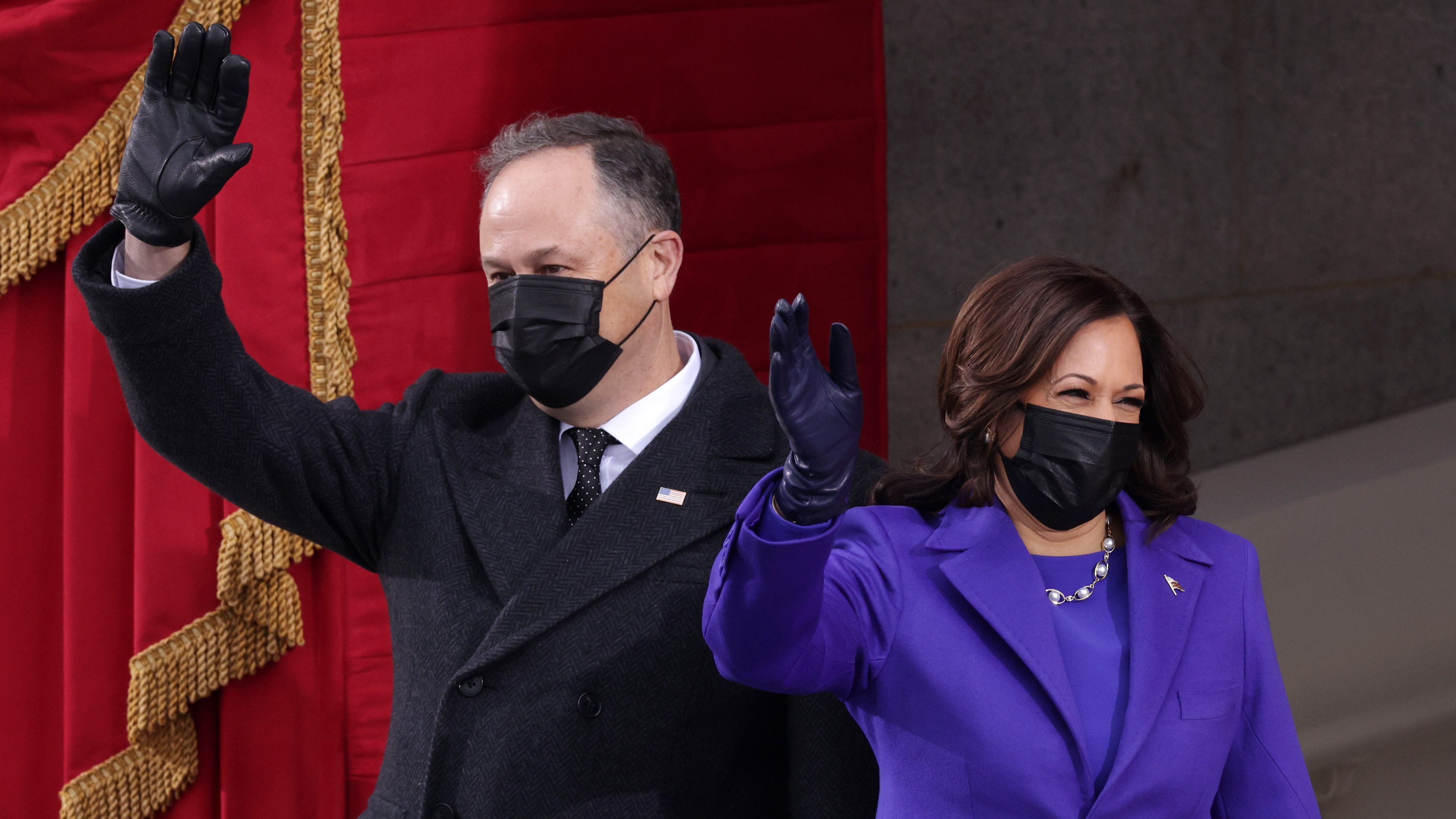 Vice President-elect Kamala Harris and husband Doug Emhoff arrive to the inauguration of Joe Biden on the West Front of the U.S. Capitol, Jan. 20, 2021, in Washington, D.C. (Alex Wong/Getty Images)