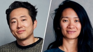 Asian American actor Steven Yeun, left, and director Chloé Zhao, right.