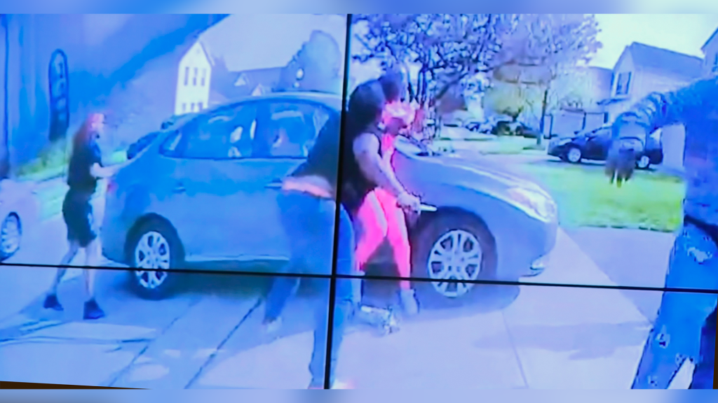 In body cam footage, Ma’Khia Bryant, foreground, wields a knife during an altercation before being shot by an officer in Columbus, Ohio.