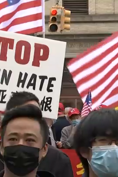 Hundreds of New Yorkers attend a rally to denounce the spike in anti-Asian violence in the city.