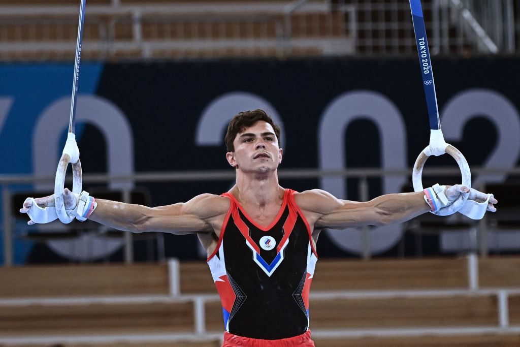 Russia's Artur Dalaloyan competes successful  the rings lawsuit   of the creator  gymnastics