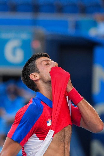 Novak Djokovic reacts to losing a point in tennis