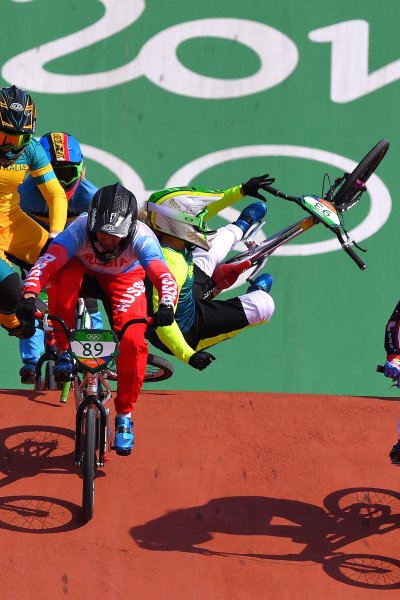 BMX cyclists race in the Olympics