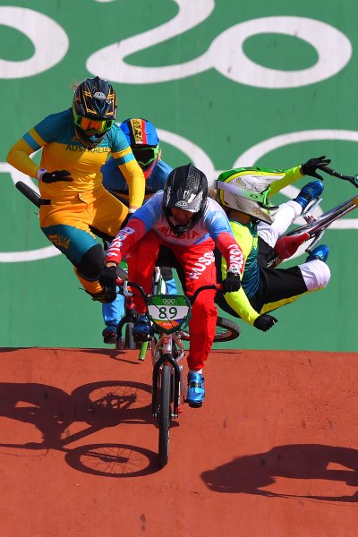 BMX cyclists race in the Olympics