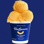 A tub of Kraft Macaroni & Cheese ice cream with three scoops on top.