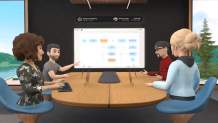 A mockup of avatars conducting a meeting in virtual reality on Facebook's Horizon Workrooms.