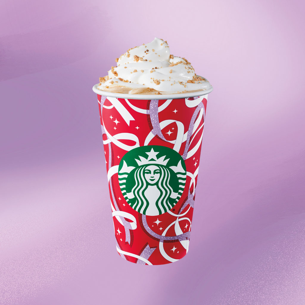 The chestnut praline latte in the new ribbon cup.