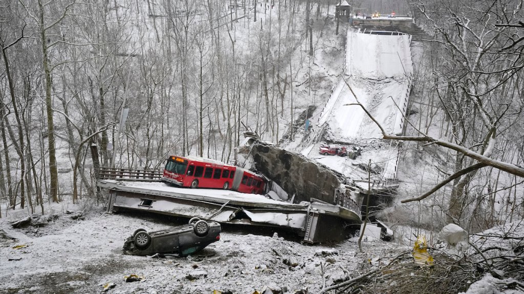 A Port Authority bus that was on a bridge when it collapsed