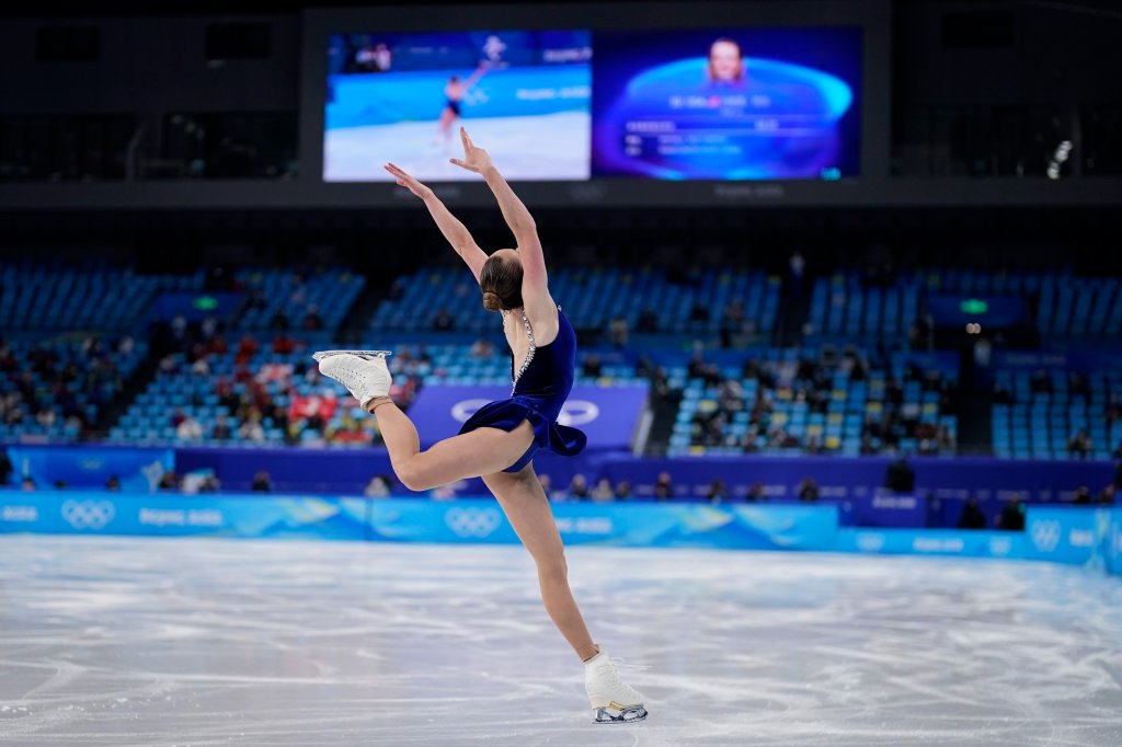 Mariah Bell, of Team USA, competes in the women's short program during the figure skating at the 2022 Winter Olympics, Tuesday, Feb. 15, 2022, in Beijing.