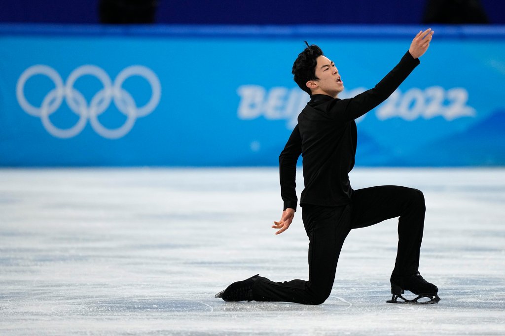 USA's Nathan Chen competes in the Men's Single Skating Short Program of the Figure Skating event during the 2022 Winter Olympics at the Capital Indoor Stadium in Beijing, China on Feb. 8, 2022.