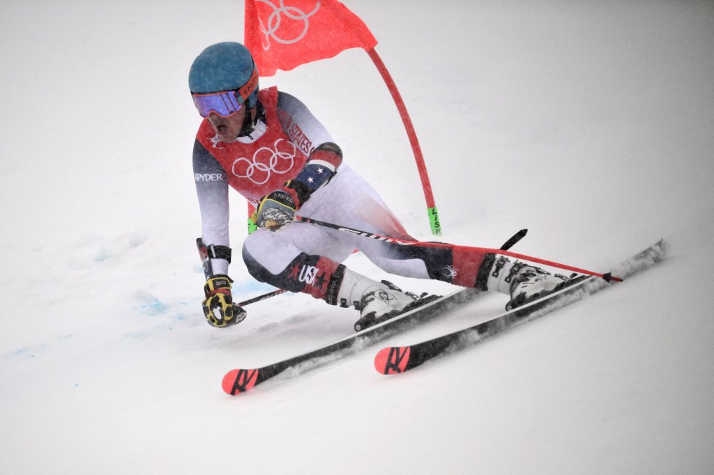 River Radamus of the United States competes in the first run of the Men's Giant Slalom during the 2022 Winter Olympics at the Yanqing National Alpine Skiing Centre in Yanqing, China on Feb. 13, 2022.