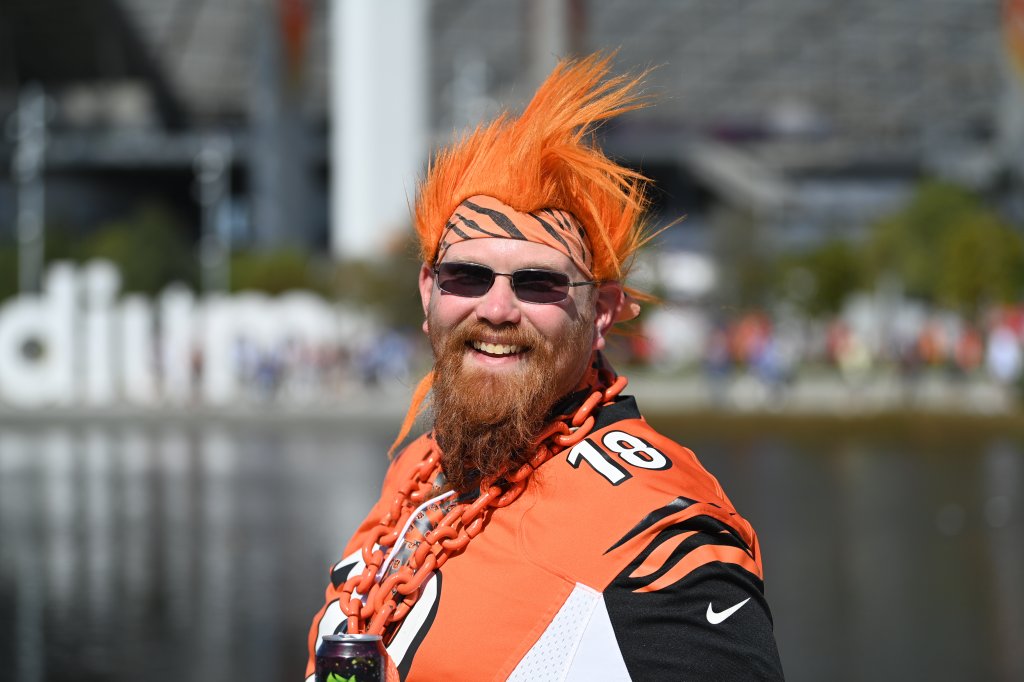 A Bengals fan smiles for a photo