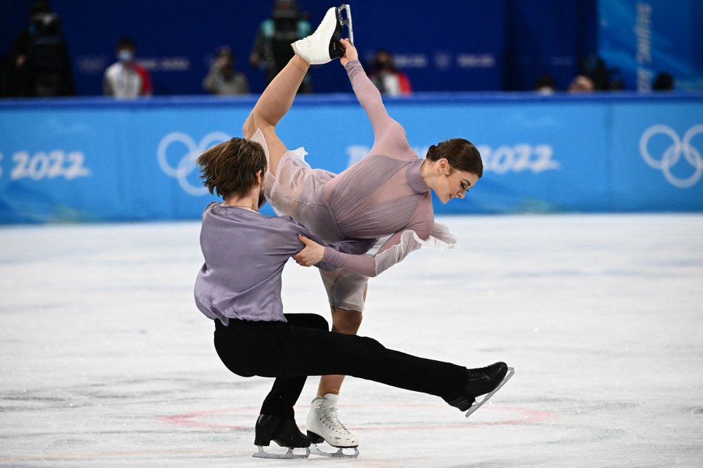 Kaitlin Hawayek and Jean-Luc Baker of Team USA compete in the Ice Dance Free Dance of the Figure Skating event during the 2022 Winter Olympics at the Capital Indoor Stadium in Beijing, China on Feb. 14, 2022.