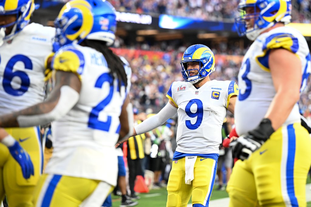 Los Angeles Rams quarterback Matthew Stafford (9) celebrates
