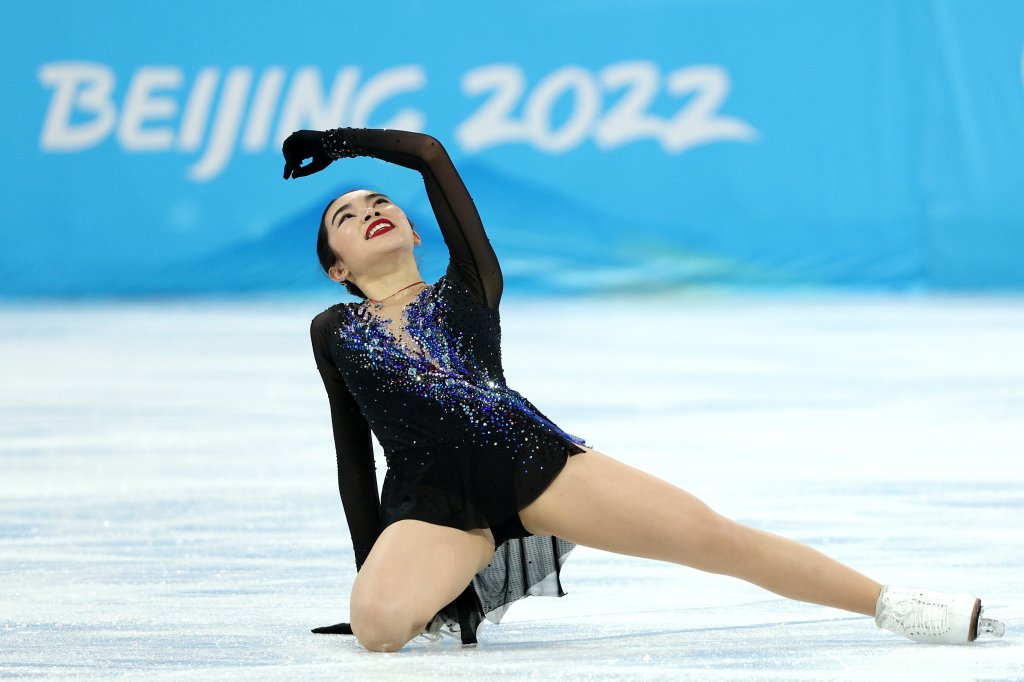 Karen Chen of Team United States reacs during the Women Single Skating Short Program Team Event on day two of the Beijing 2022 Winter Olympic Games at Capital Indoor Stadium on Feb. 6, 2022 in Beijing, China.