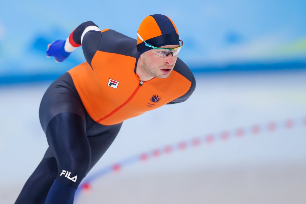 Sven Kramer of The Netherlands during the Men's 5000m on day 2 of the Beijing 2022 Olympic Games at the National Speedskating Oval on Feb. 6, 2022, in Beijing, China.
