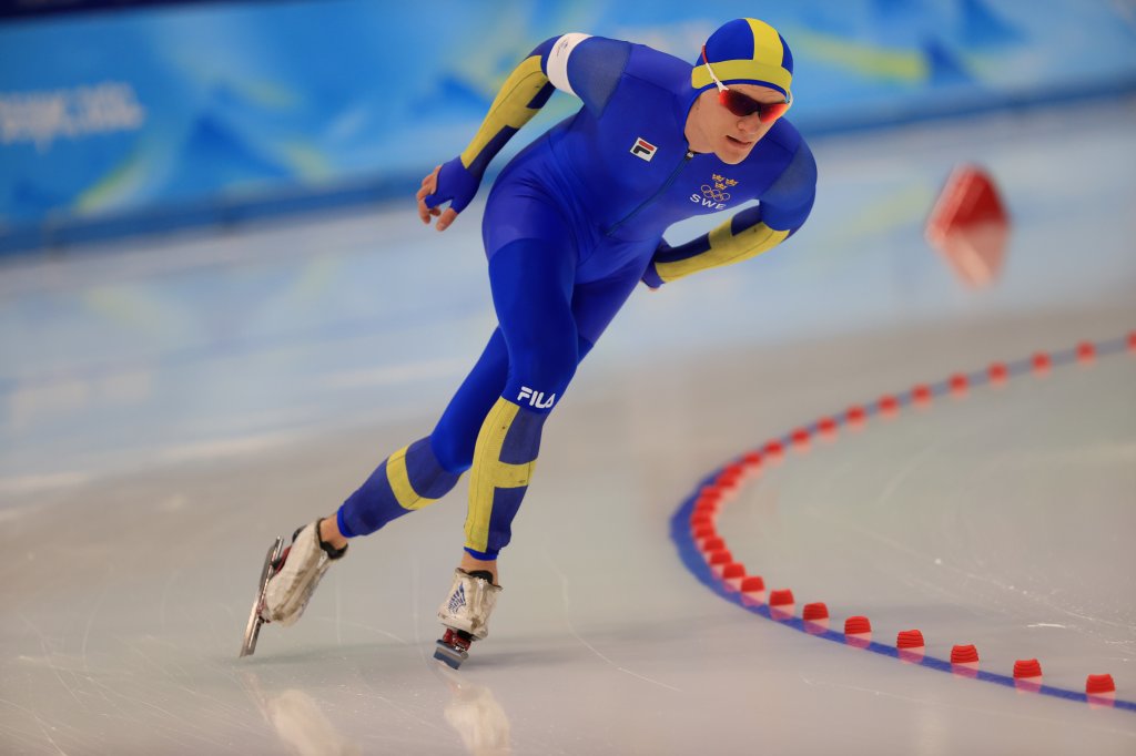 Nils van der Poel sets a new Olympic record time of 6:08.84 during the Men's 5000m, snagging gold for Sweden on Feb. 6, 2022, in Beijing, China. 