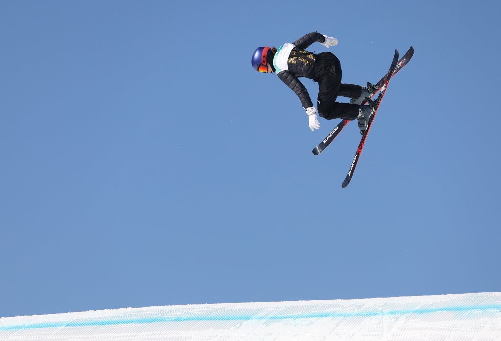 Ailing Eileen Gu of Team China performs a trick during the Women's Freestyle Skiing Freeski Big Air Final on Day 4 of the Beijing 2022 Winter Olympic Games at Big Air Shougang on Feb. 8, 2022, in Beijing, China.