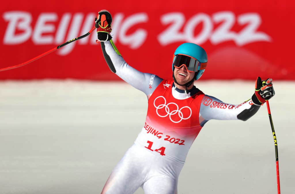 Ryan Cochran-Siegle of Team United States reacts following his run during the Men's Super-G on day four of the 2022 Winter Olympics at National Alpine Ski Centre on Feb. 8, 2022, in Yanqing, China.