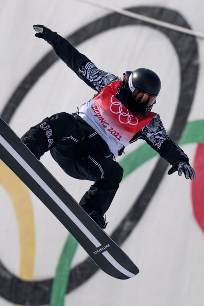 Shaun White of Team United States performs a trick on a practice run