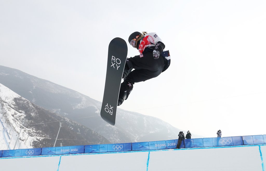 Chloe Kim of Team United States performs a trick 