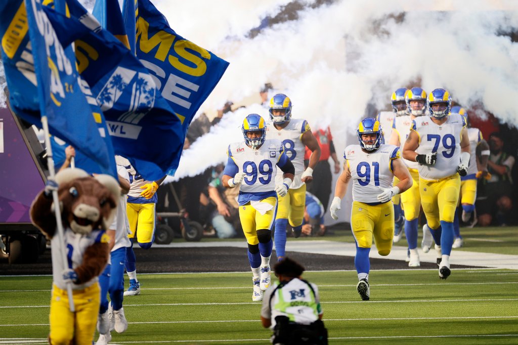 Los Angeles Rams players enter the field