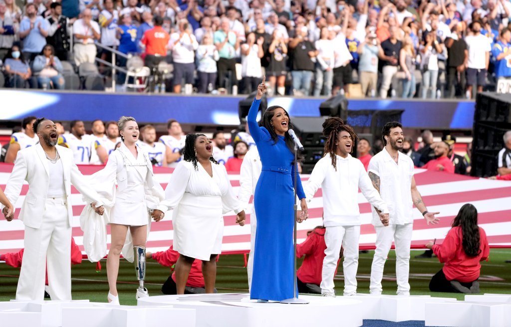 Mickey Guyton performs the national anthem