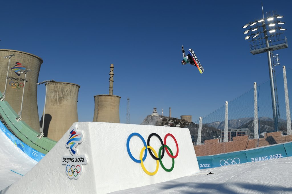 Hailey Langland of Team United States performs a trick during the Women's Snowboard Big Air Qualification on day 10 of the 2022 Winter Olympics at Big Air Shougang on Feb. 14, 2022, in Beijing, China.