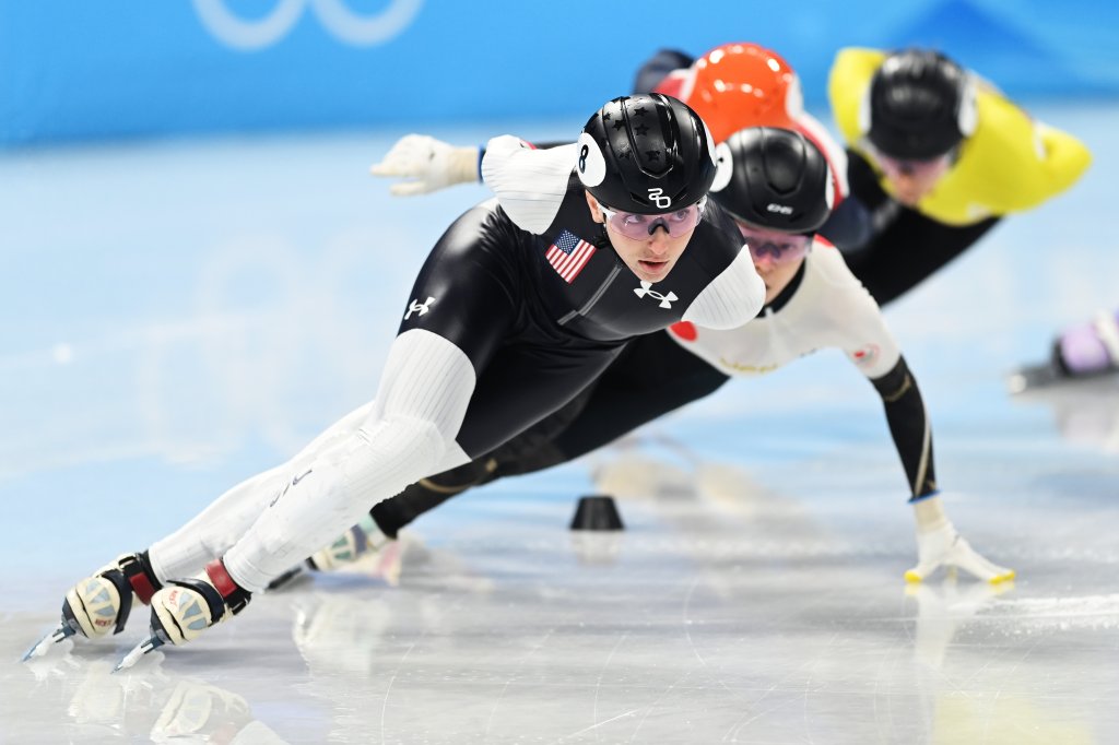 Kristen Santos of Team United States competes during the Women's 1500m semifinals at the 2022 Winter Olympic Games, Feb. 16, 2022, in Beijing. 