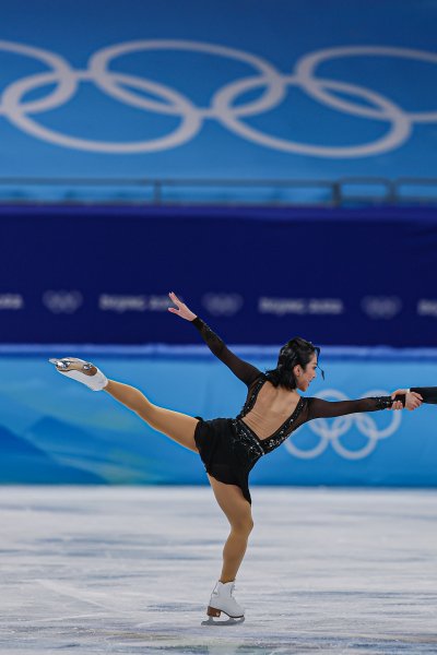Wenjing Sui and Cong Han of Team China skate during the Pair Skating Short Program on day fourteen of the Beijing 2022 Winter Olympic Games