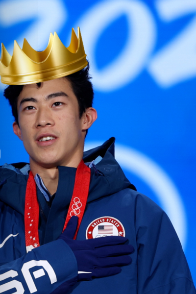 Nathan Chen with a crown on