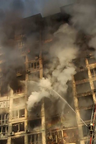 apartment on fire in Kyiv