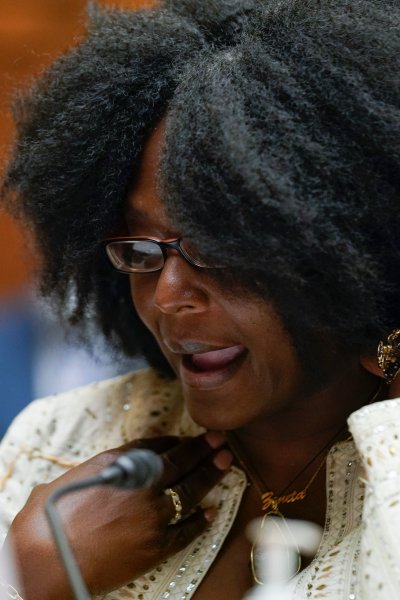 Zeneta Everhart, whose son Zaire Goodman, 20, was shot in the neck during the Buffalo Tops supermarket mass shooting and survived, testifies during a House Committee on Oversight and Reform hearing on gun violence on Capitol Hill in Washington, Wednesday, June 8, 2022.