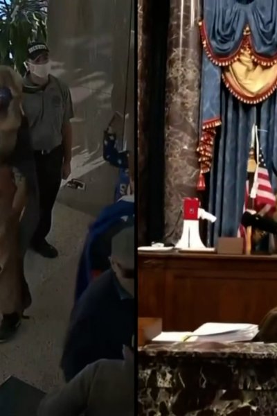 The "QAnon Shaman" seen in footage at the Arizona house building and U.S. Capitol