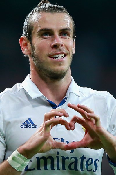 Gareth Bale making a heart shape after a goal.