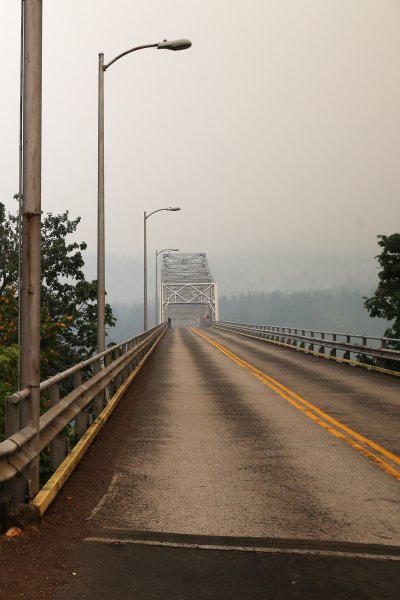 Interstate 84 and the Bridge of the Gods are closed, Tuesday afternoon, as the Eagle Creek wildfire rages near by, Sept. 5, 2017.