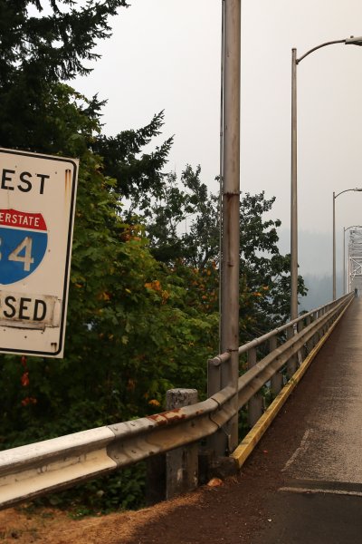 Interstate 84 and the Bridge of the Gods are closed, Tuesday afternoon, as the Eagle Creek wildfire rages near by, Sept. 5, 2017.